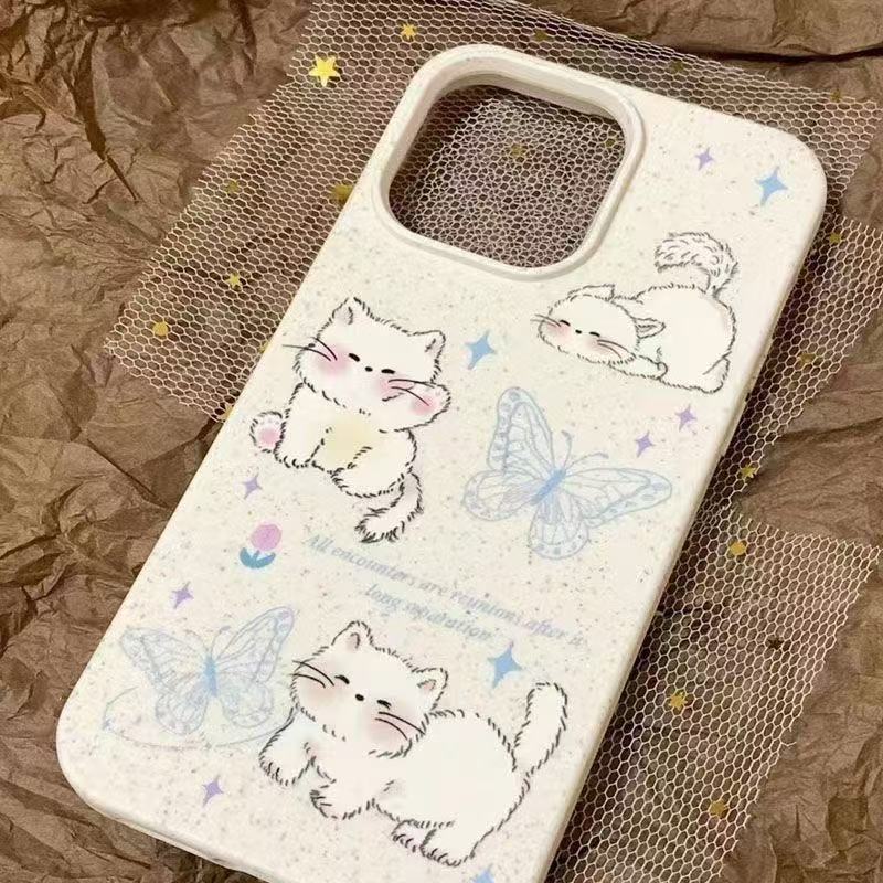 Butterfly cat is suitable for iphone16pro mobile phone case Apple 15 anti-drop 14 cartoon 13promax new 12x