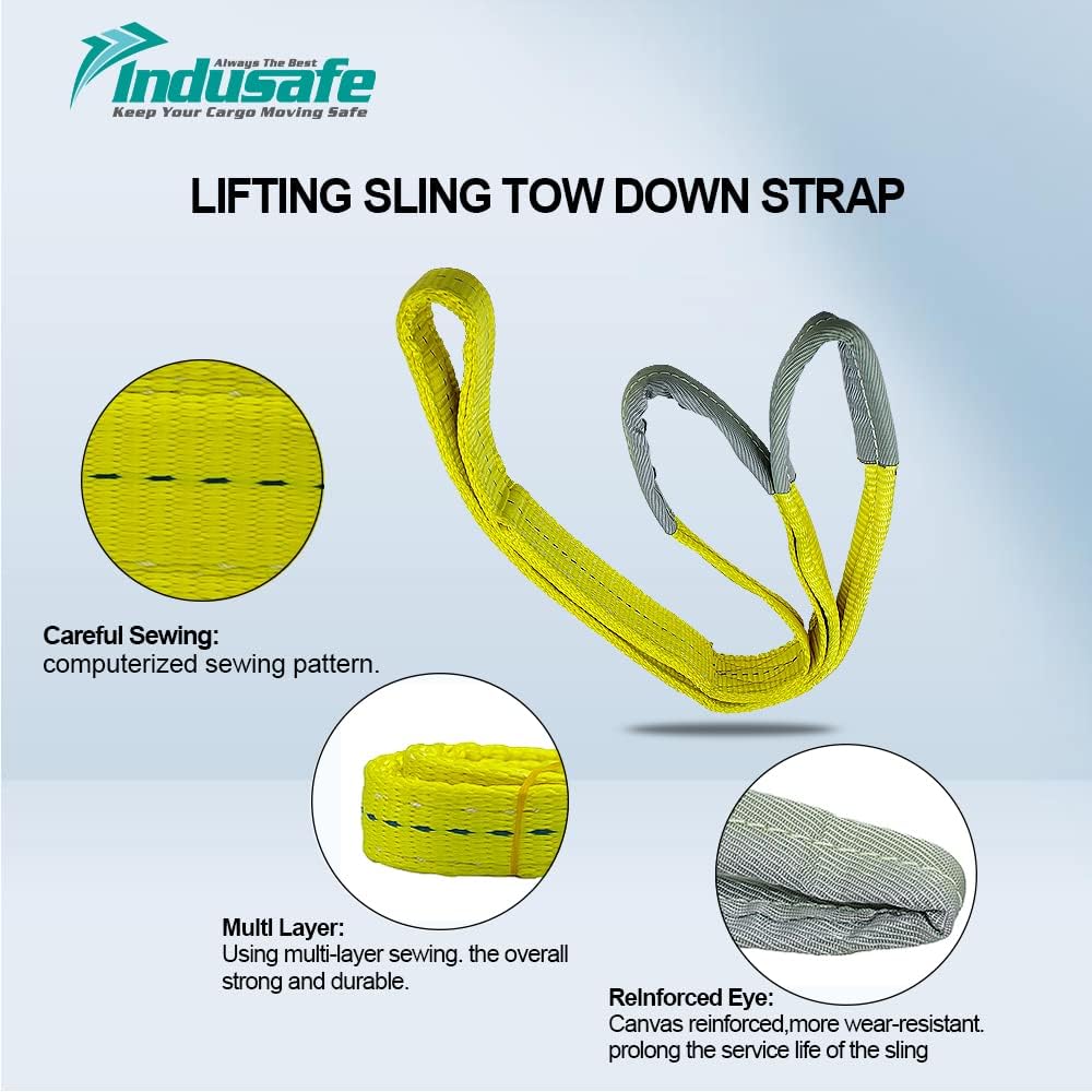 2 Pack 3FT Lift Sling Straps, 2 Ply Polyester Rigging Straps, 1inch Web Sling, 3100LBS Load Capacity Flat Eye-Eye Web Sling for Hoist, Tree Stumps,