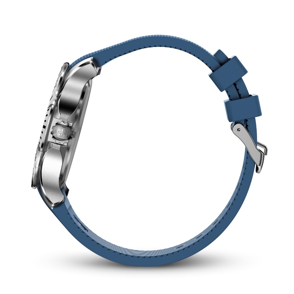 Męski zegarek kwarcowo-analogowy WENGER SEAFORCE ze stalową kopertą (316L), Niebieska Tarcza, Niebieski Silikonowy Pasek, Wodoszczelność 200m, 3-letnia Gwarancja,