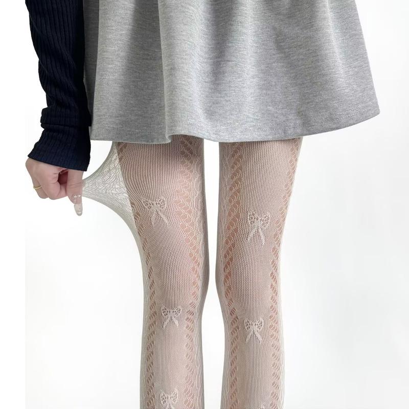 Women Japanese Style Jk Lolita Bow Lace Mesh Thin Pantyhose