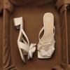 Fashion 2025 New Summer French Square Head Thick with Pearl Flower Flip-flops Women Wear Open-toed Flip-flops with Mid-heels