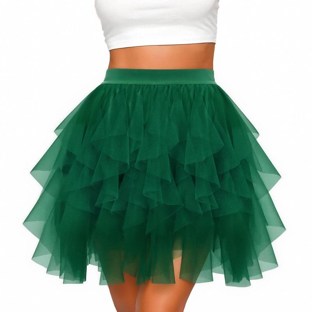 Dámská Módní Barevná Síťovaná Sukně do Pasu A-line Nařasená Sukně Dortová Sukně Roztomilá Baletní Poloviční Sukně