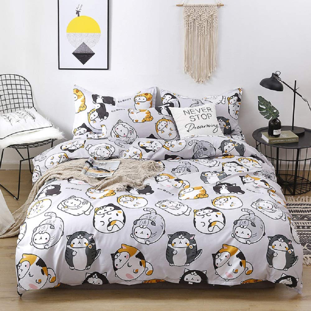 Cartoon Cat Duvet Cover Set Pet Cat Comforter Cover Cute Kitten Neon Light Cat Bedding Set 3D Cat Lover's Bedspread Cover 2/3pcs