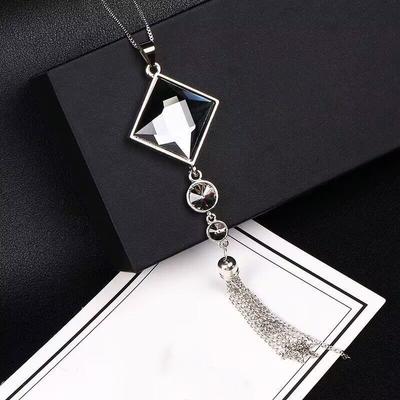 Fashion Square Tassel Necklace Women's Crystal Long Sweater Chain Pendant Necklace For Female Party Jewelry Accessories