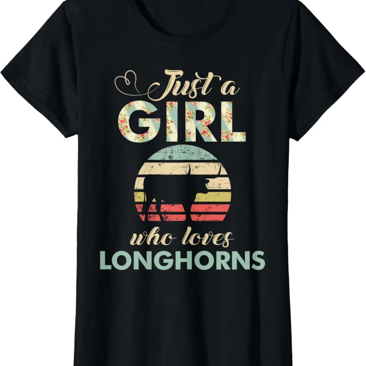 Just A Girl Who Loves Longhorns Retro Texas Longhorn T-Shirt S