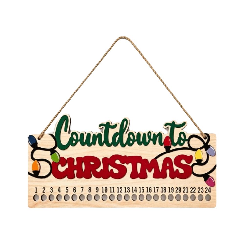 Wooden Christmas Countdown Calendar Decorative Board Hanging Christmas Decoration Ornaments Wall-mounted Xmas Advent Calendar