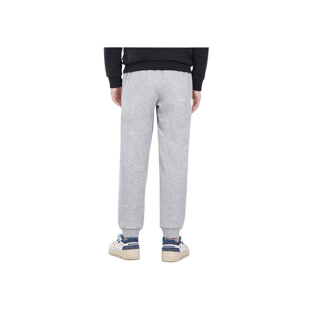 Li Ning Badminton Series Solid Color Ribbed Cuff Fleece Knit Sports Long Pants Men Bottoms Light-Gray AKLTC87-2