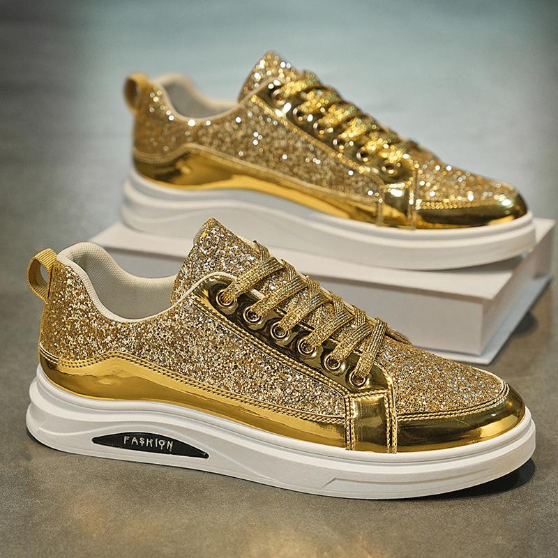Fashion 2025 Fashion Men Sneakers Male Gold Luxury Glitter Shoes Streetwear Hip Hop Casual shoes Chaussures Homme