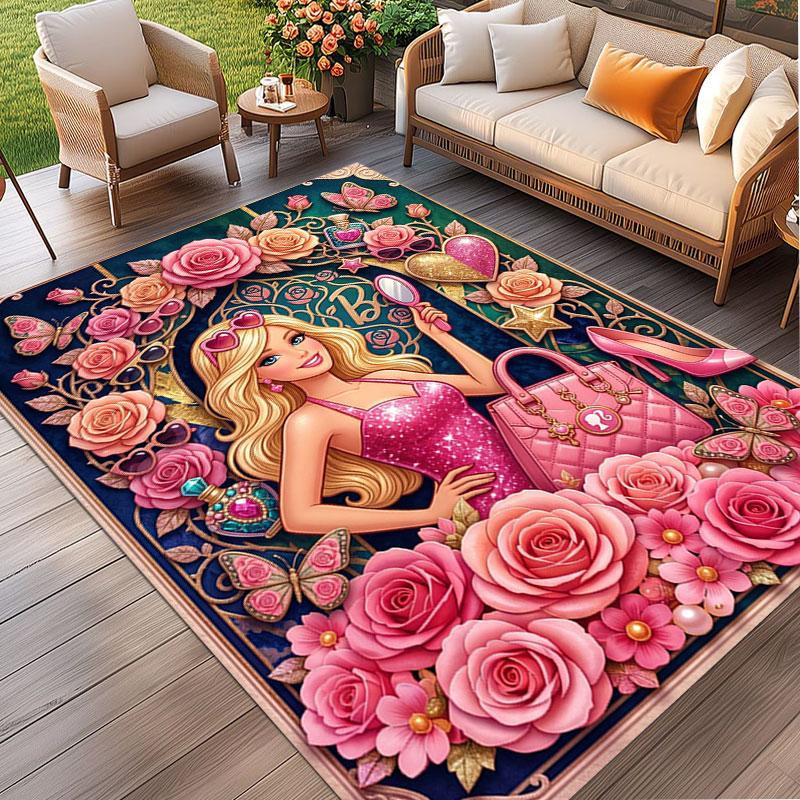 Barbie Print Rug, Washable Floor Carpet, For Entryway Dorm Laundry Room Office Study, Home Decor Birthday Christmas Gift