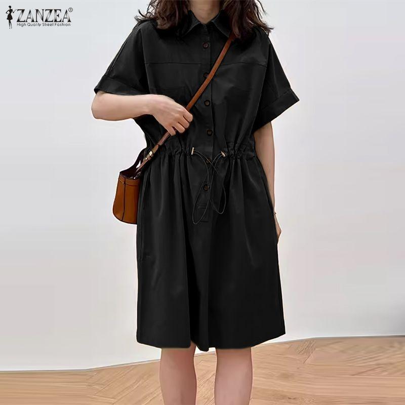 ZANZEA Women Classic Collar Loose Casual Half Sleeve Short Jumpsuits