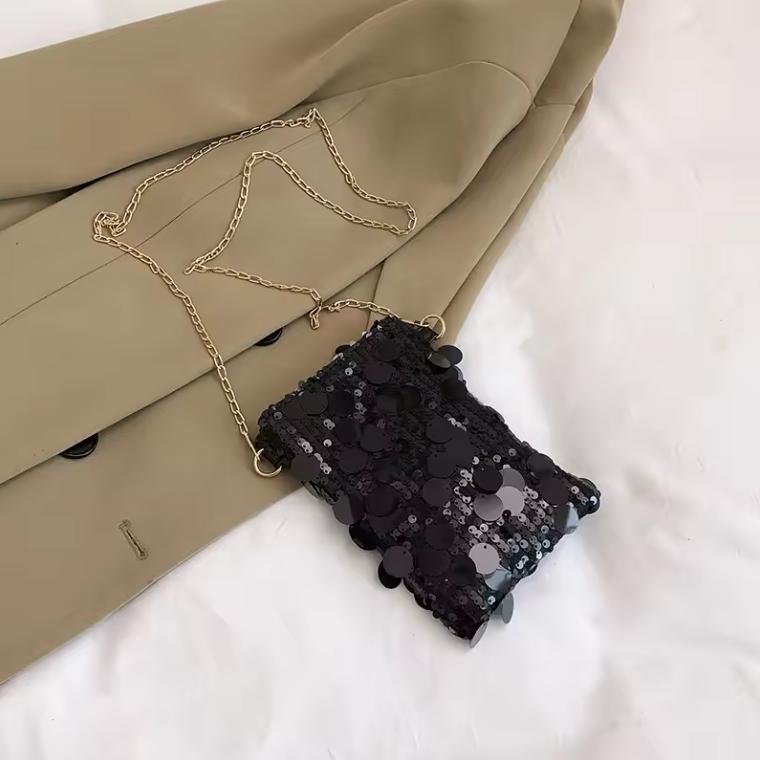 Korean Fashion Sequined Shoulder Bag Girls Phone Purse Crossbody Bag Wedding Handbags Mini Chain Glitter Evening Crossbody Bag