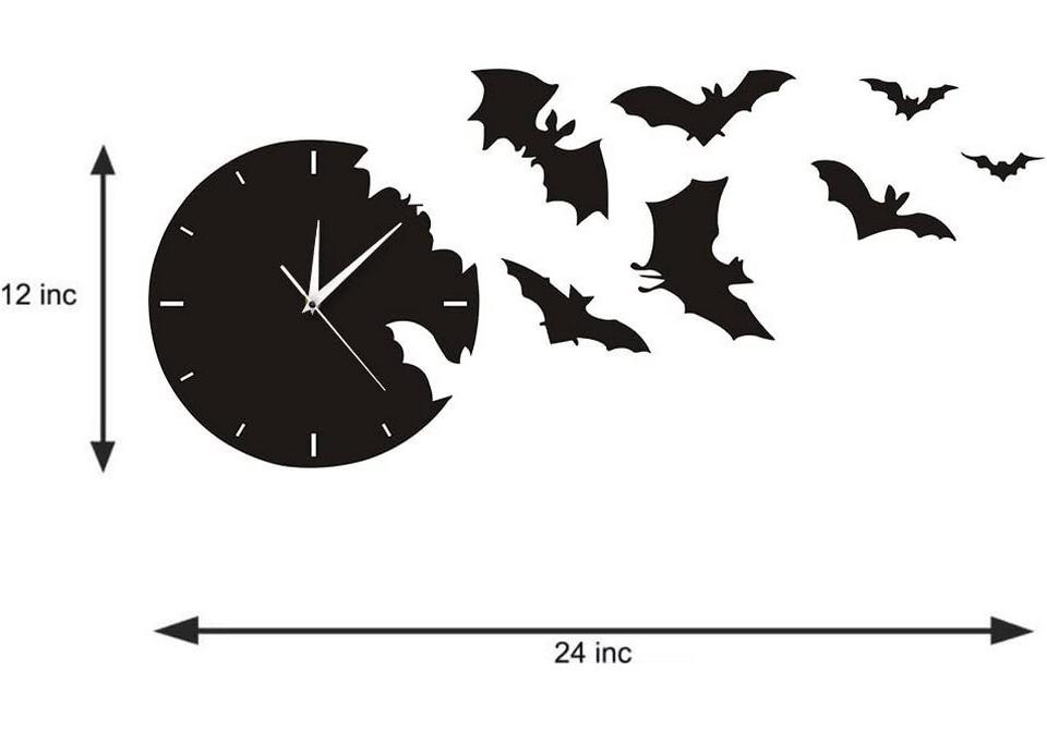 Silent Bat Silhouette Wall Clock - Modern Black Scary Bat Home Decor Clock