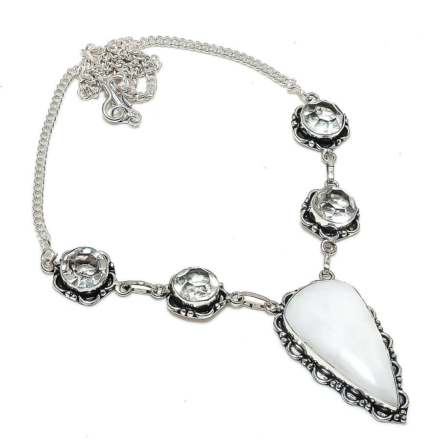 Moonstone, Topaz Gemstone 925 Sterling Silver Jewelry Necklace 18"