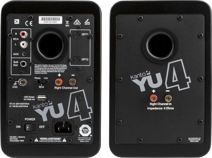 Active Hifi Speakers - Kanto - Yu4 - Bluetooth - Matte Black - Sold As a Pair