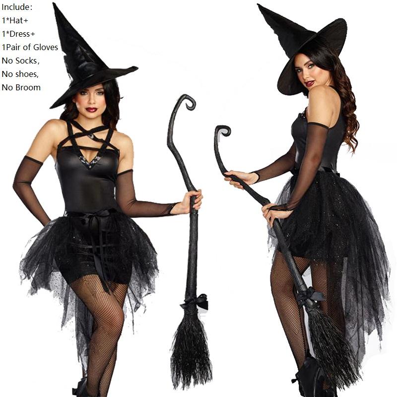 Sorceress Costume Women Halloween Sleeveless V Neck Bubble Witch Cosplay Dress Fashion