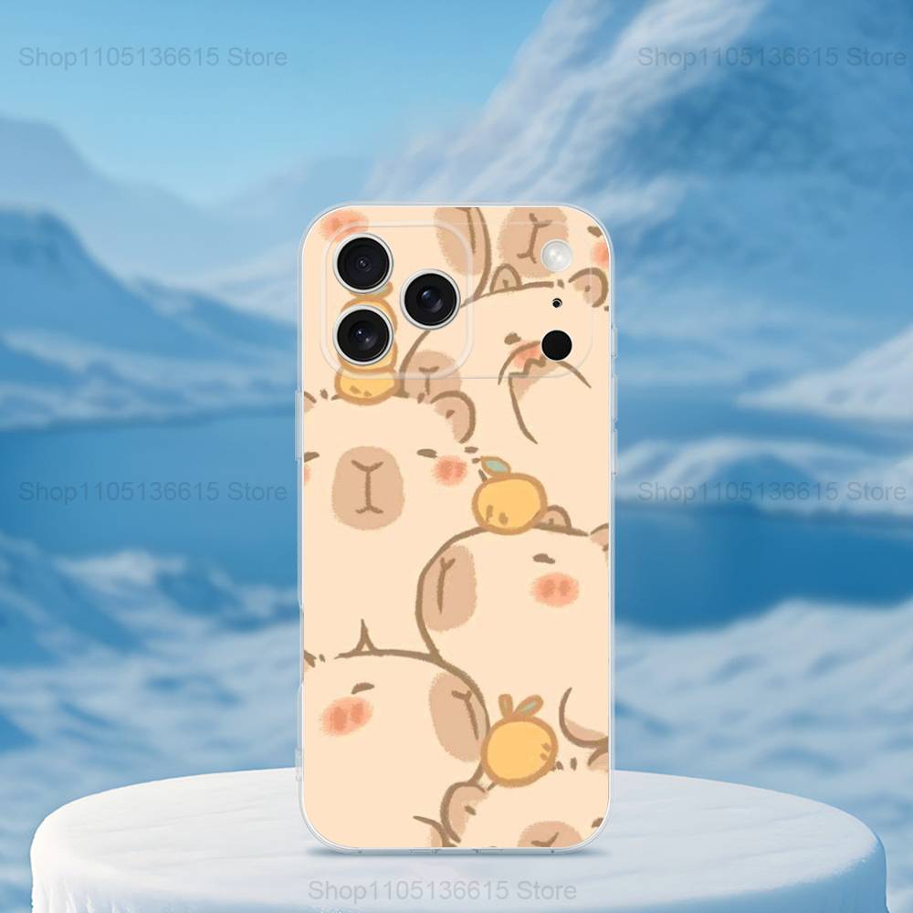 Cute Capybara Cartoon Phone For iPhone 14,13,12,11,17,16,15,Pro,X,XS,XR,SE,Max,Plus,Mini Transparent Soft Cover