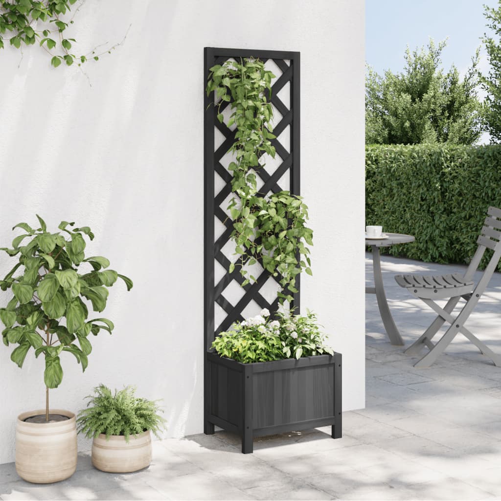Vidaxl Planter with Trellis, Black, Solid Fir Wood