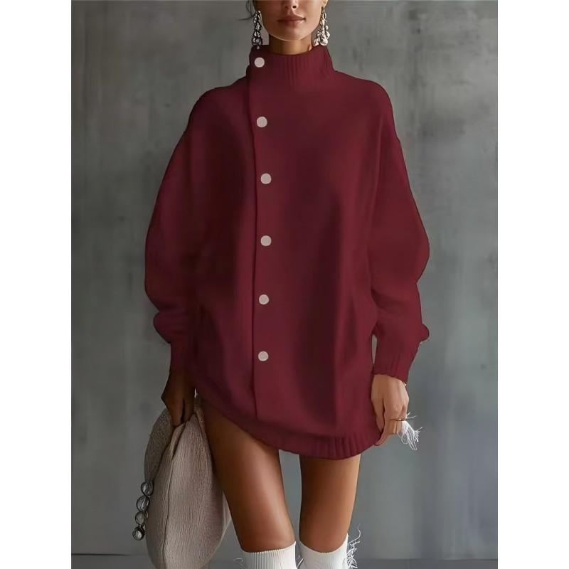 Women S High Neck Knit Cardigan Sweater Loose Fit Outerwear Autumn Winter