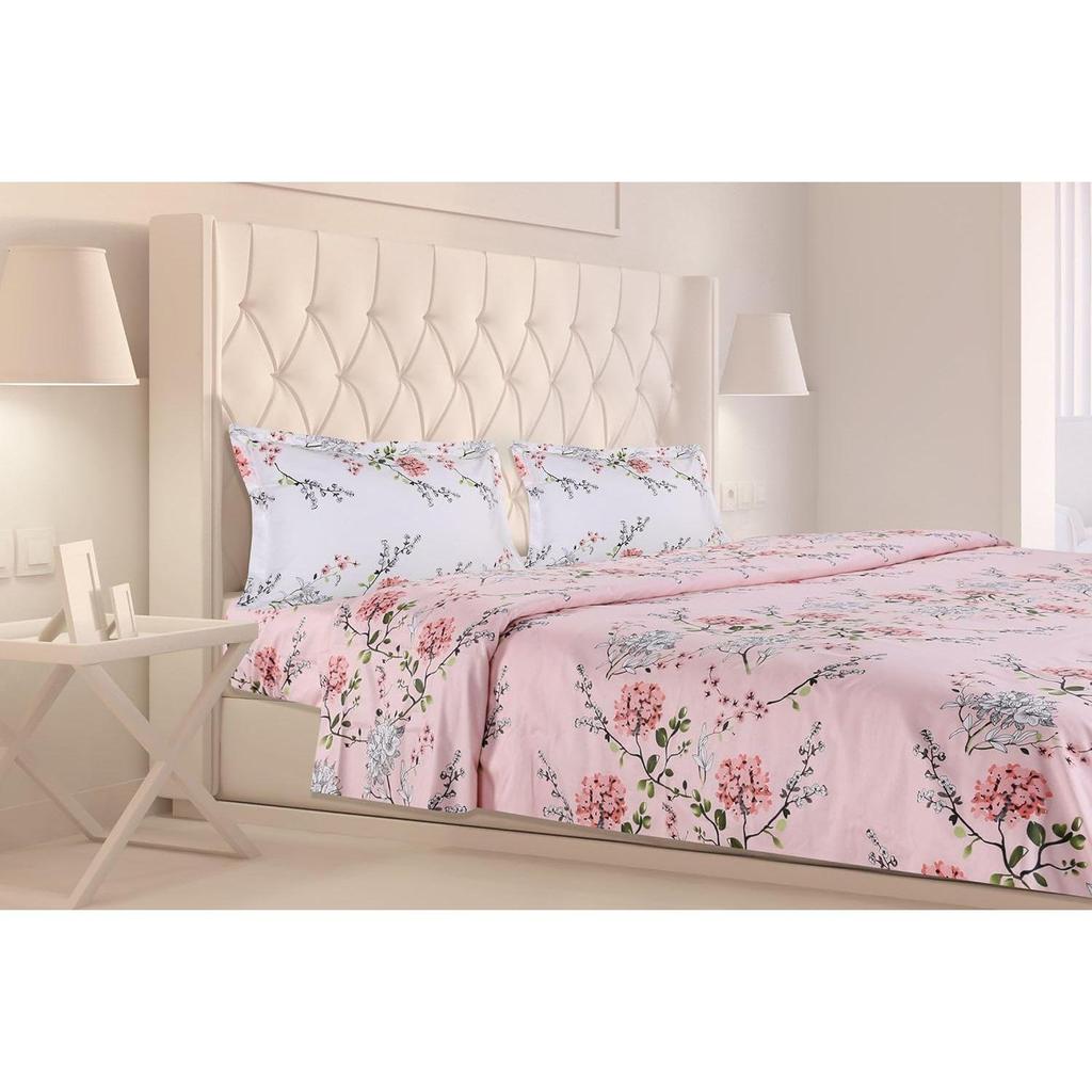 Bedsheet for Double Bed, 1 Cotton Sheet Double Bed (90 X 100 Inches) with 2 Pillow Covers 186 TC Bed Sheet Double Bed Victorian Summer Dream (Pink)