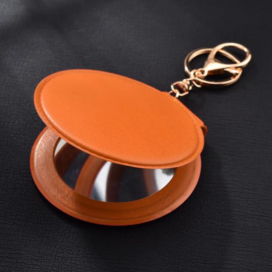 Mini zrcátko na klíče z umělé kůže Přenosné cestovní zrcátko pro ženy s kroužkem na klíče Oboustranné ruční skládací kosmetické zrcátko