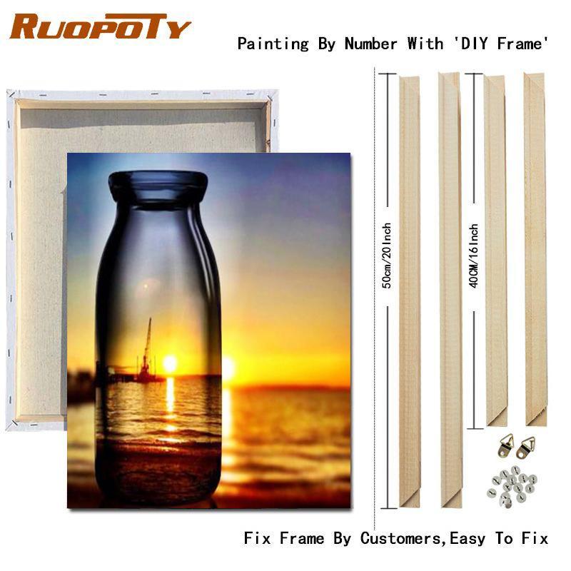 RUOPOTY Paint By Numbers Seaside Landscape Wall Art Unique Gift Hand Painted Acrylic Picture By Numbers Bottle For Living Room