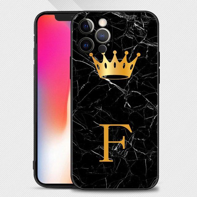 Gold Crown Letter Queen Phone Case For Iphone 14 13 12 11 Pro Max Xs Max Xr X 7 8 Plus 12 Mini 6s Silicone Black Shell