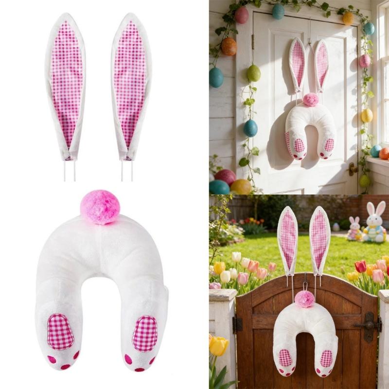 Fabric Easter Rabbit Butt and Ears Door Hanging Wreath Decoration Ornament For Holiday Homes And Party