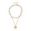 Trendy Multi-Layer Necklace: Personalized Round Pendant & Fashionable Blade Chain Choker