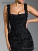 European-American Floral Square Neck Sleeveless Mini Dress