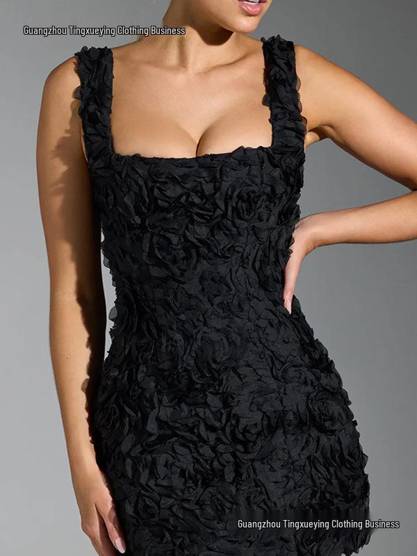 European-American Floral Square Neck Sleeveless Mini Dress
