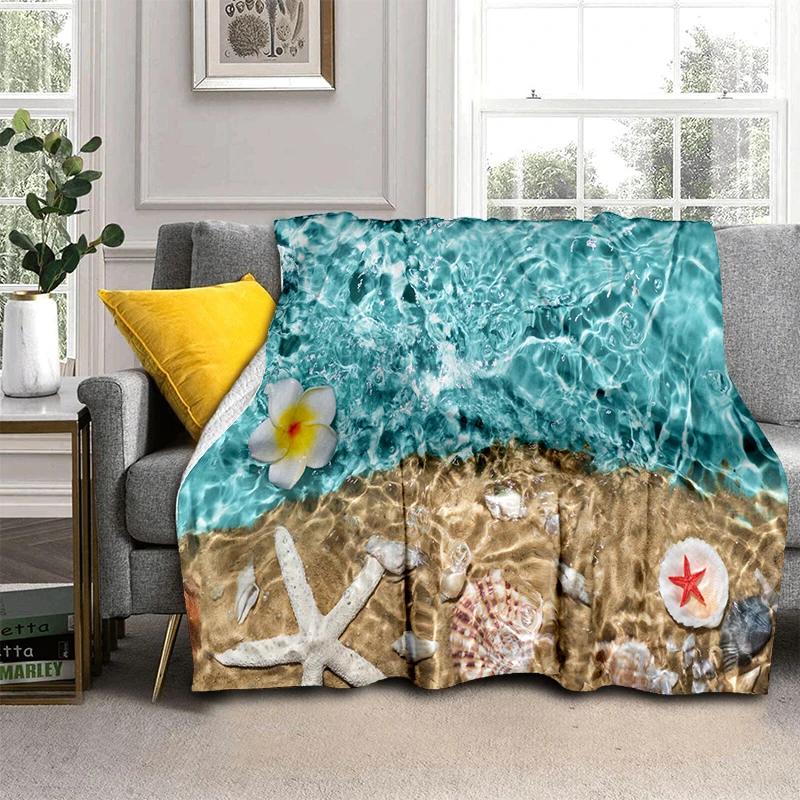 3D Starfish Beach Shell Sea Star Sand Blanket,Soft Throw Blanket for Home Bedroom Bed Sofa Picnic Travel Office Cover Kids Gift