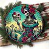 Sugar Skull Metal Wall Decor Round Sign Easy Hang Art Home Kitchen Garden Bedroom