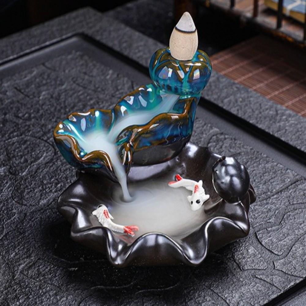 Mini Backflow Stick Incense Burner Lotus Shape Lotus Incense Burner Ceramic Censer  Home Decoration