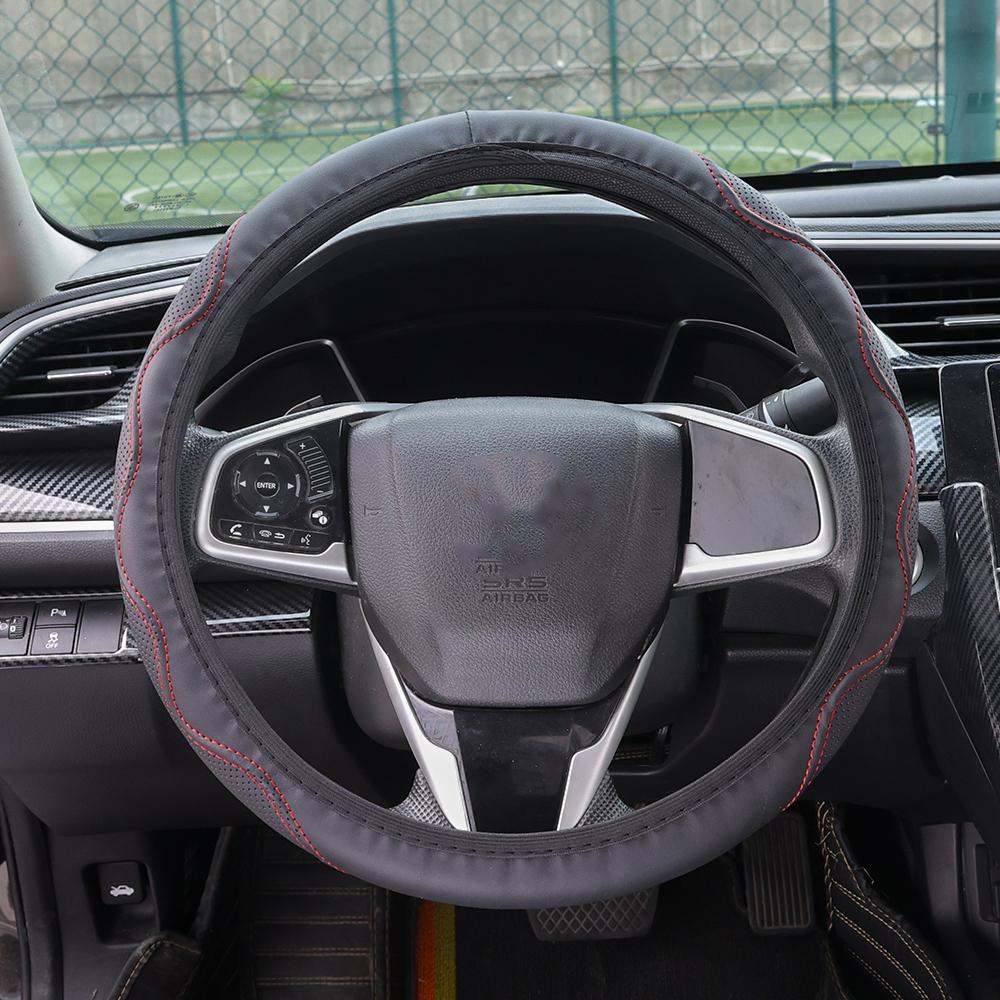 Steering Wheel Cover 37-38cm Summer Winter Universal PU Leather Embossed Corrugated Steering Wheel Cover Non-slip Heat-resistant