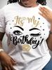 Plus Size, Letters Plus Size Letter Decor Short Sleeve T-shirt, WoPlus Med