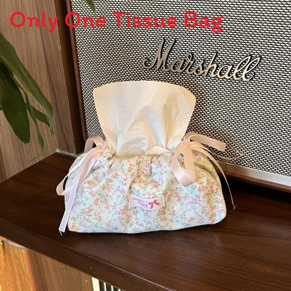 Style Floral Cloth Tissue Box Cover With Drawstring Organizer For Car And Home Decor