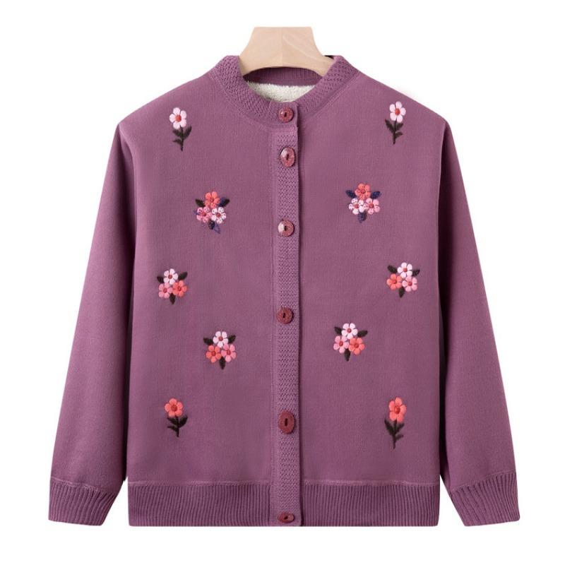 Middle aged lamb wool sweater female grandmother autumn and winter clothing mother fleece cardigan old lady thermal top jacket