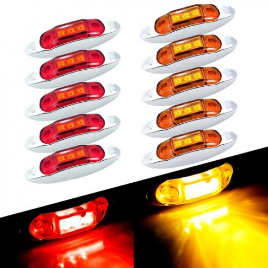 10-50 Red Amber 4" Marker Lights 3LED Clearance Side Light Truck Trailer RV EOA