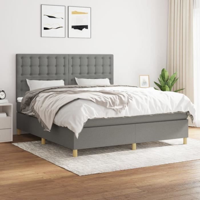 VidaXL Divan Bed with Mattress Dark Grey 160x200cm Fabric - Model 3142666