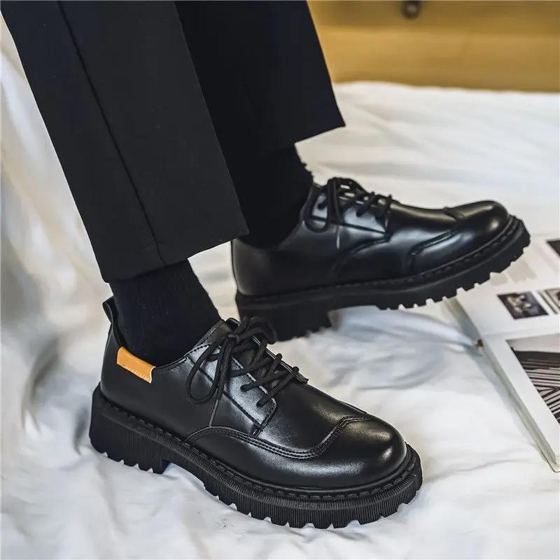 Fashion Dress Shoes New In Leather Men Business Platform Thick Sole Man Casual Shoe Formal Pu Social Classic Original Common Size 45