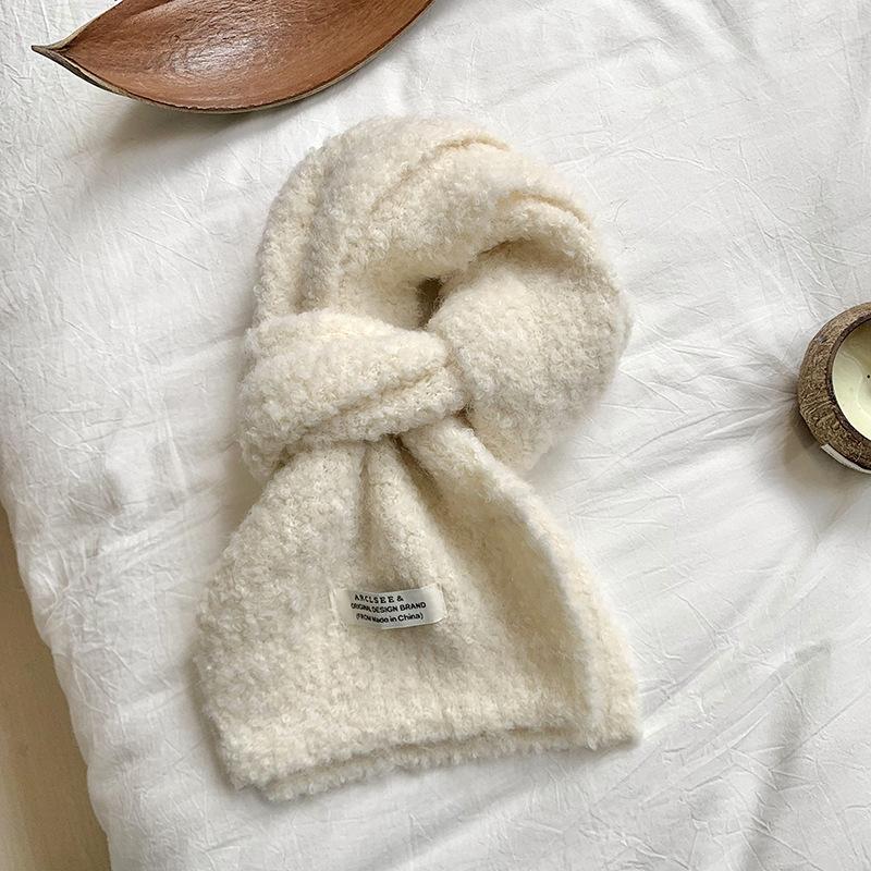 Knitted scarf women's winter new solid color versatile warm imitation cashmere soft waxy plush scarf scarf