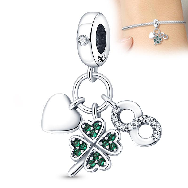 Genuine Copper Four-Leaf Clover Infinite Decorative Charms Beads Endlessly Heart Pendants Charms Fit 3Mm Bracelet Diy For Women Fashionable Jewelry
