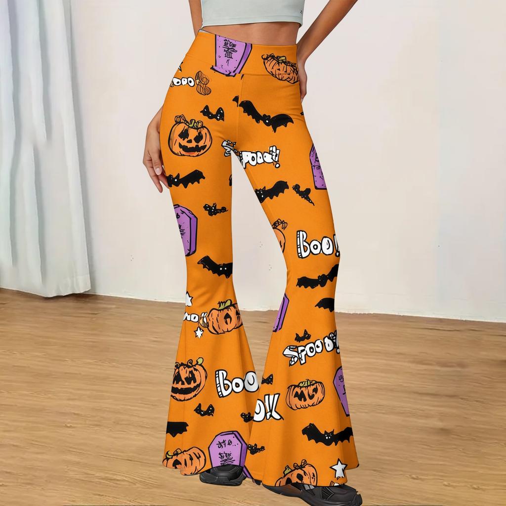 Women's Casual Halloween Print Flared Yoga Pants High Waist Stretch Comfortable Fit Soft Fabric Leggings