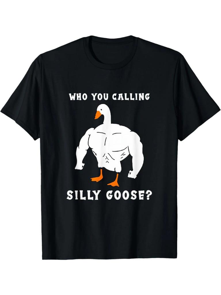Men's Funny "Who You Calling Silly Goose?" Graphic T-Shirt - Muscular Duck Design, Soft Stretch