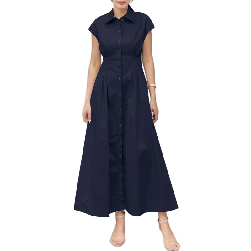 ZANZEA Women Summer Turn Down Collar Casual Sleeveless Long Dress