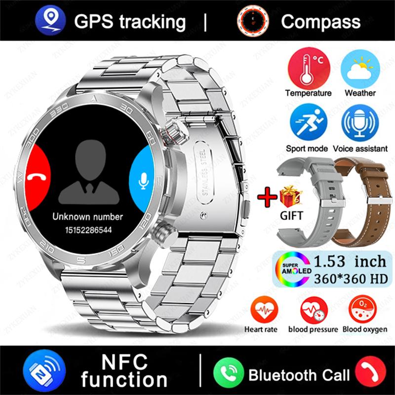 GPS Track Smart Watch AMOLED Screen Always Show Time Sports Fitness Heart Rate IP68 Waterproof Compass Call  New Smartwatch
