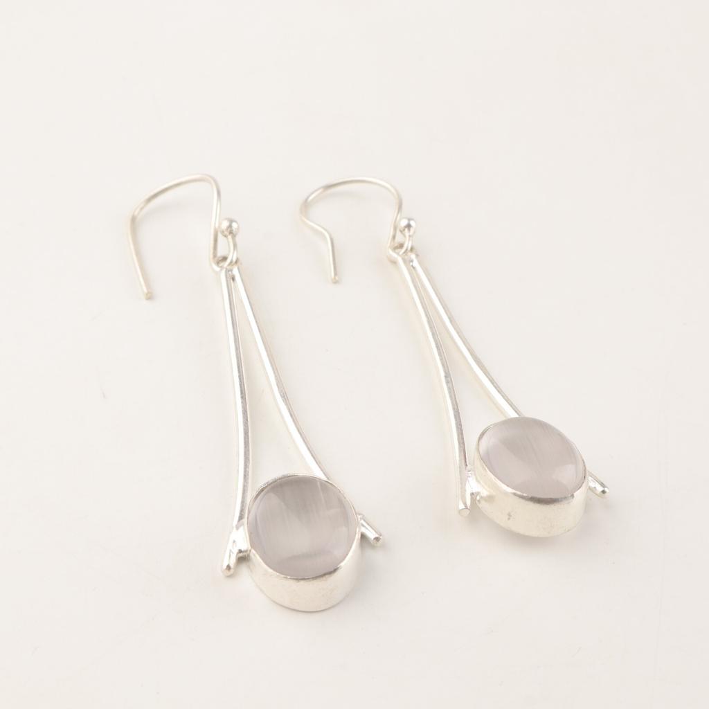 Pierre Gemme Sélénite Naturelle Bijoux en Argent Sterling 925 Boucles d'Oreilles Faites Main 2,63" EE-136-38