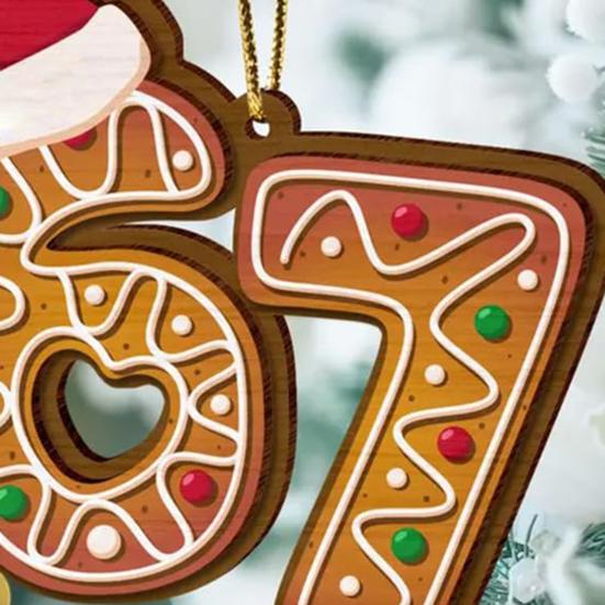 Altı Yedi Ahşap Süs Komik Genç Argo Noel Ağacı Süsü Mizah 67 Meme Gençler İçin Hediye