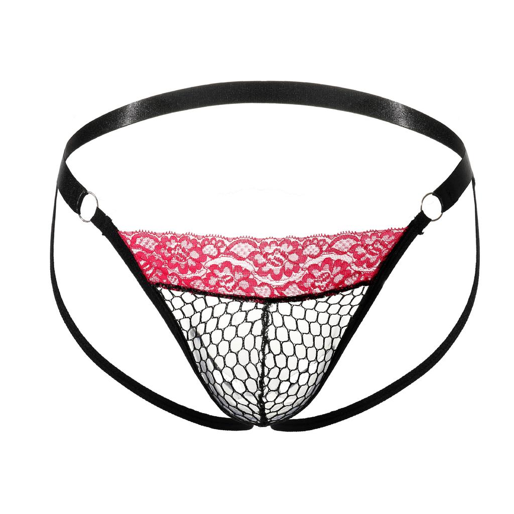 Men's Sexy Thong Sexy Mesh Fishnet Panties Hollow Passion Bed Flirting Panties Strap Lace Pants