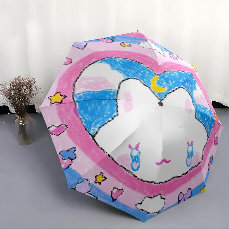 1pc Heart-shaped Plush Toy, Automatic Open/close Folding Umbrella, Compact Portable Travel Umbrella, Durable Construction Yy250809103